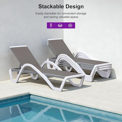 PURPLE LEAF Patio Chaise Lounge Chair Set Outside Aluminum Plastic Stackable - Image 5