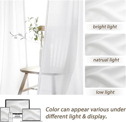 White Linen Sheer Curtains 84 Inches Long 2 Panels, Neutral Textured Pinch - Image 5
