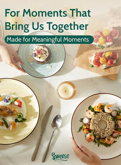 Sweese 7.4 Inch Porcelain Dessert Plates, Round Salad/Appetizer Plate Set, Microwave Dishwasher Safe, Green, 6-Pack