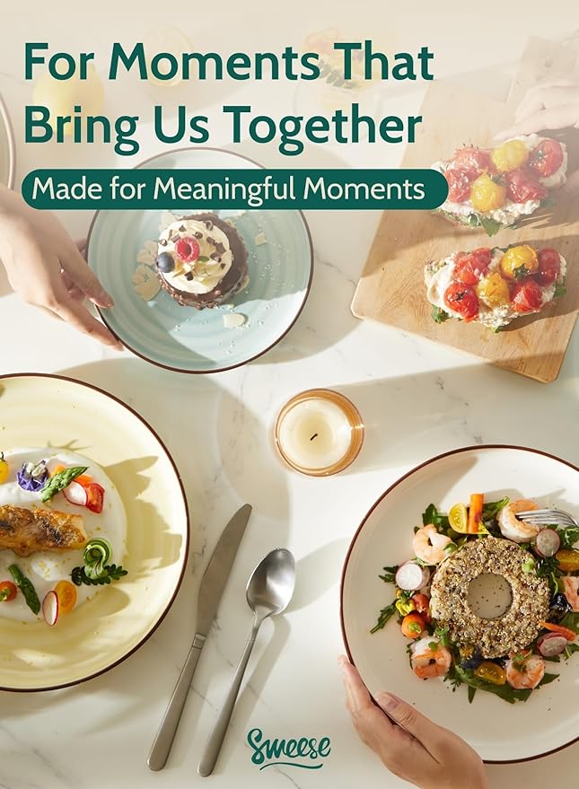 Sweese 10 Inch Porcelain Dinner Plates Set of 6 - Round Green Dishes for Main Courses, Salad, Microwave Dishwasher Safe