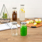 Restaurantware-French Countryside 6 Ounce Glass Bottles, 10 Durable Juice Bottles - With Black Plaid Lid, Dishwashable, Clear Glass Countryside Bottle, For Hot And Cold Beverages