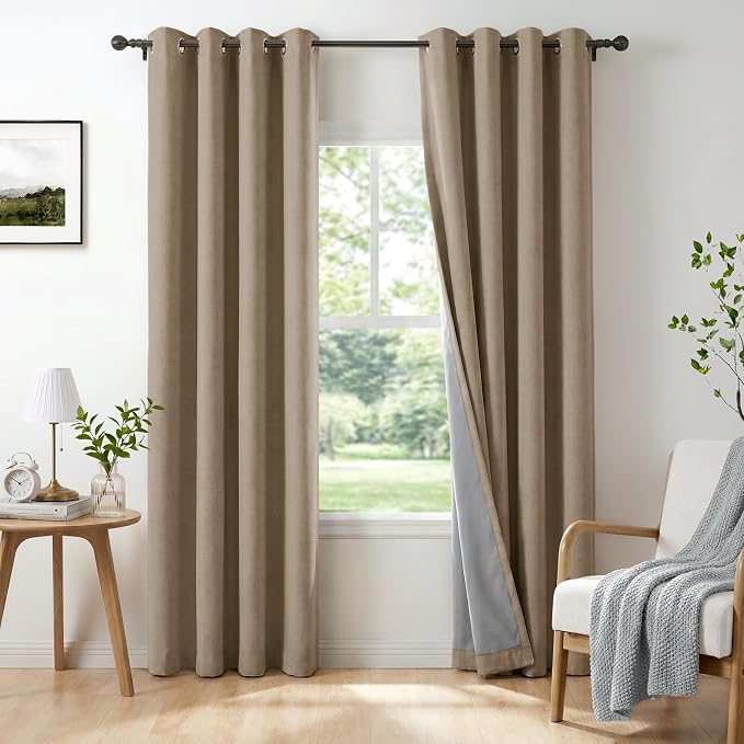 100% Blackout Linen Textured Curtains 84 Inch Long, Copper Brown | 100% by 100BlackoutShield