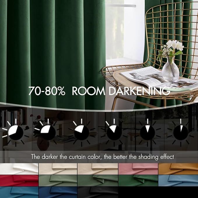 MIULEE Velvet Curtains 50W x 90L 2 Panels Hunter Green Blackout Curtains | - Image 4