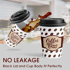 Ginkgo Coffee Cups with Lids 12 oz, 100 Pack Disposable To Go Coffee Cups for Cappuccino, Hot Beverages, Coffee, Cocoa, Chocolate - Coffee Time