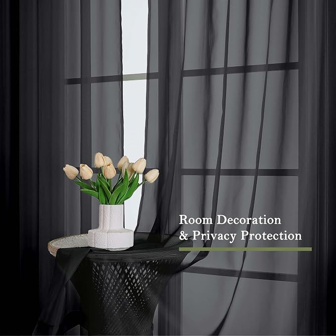 Black Sheer Curtains 84 Inches Long 2 Panels, Balance Light & Privacy Bedroom - Image 6