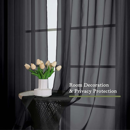 Black Sheer Curtains 84 Inches Long 2 Panels, Balance Light & Privacy Bedroom - Image 6
