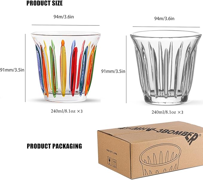 MHW-3BOMBER Espresso Coffee Glasses Set of 6 Drinking Glasses 8.1OZ Latte Glasses for Beverage, Water, Whiskey, Juice, Cocktail, Beer G6195-0S