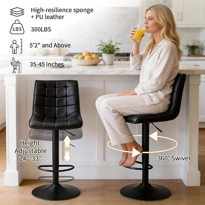 FIRAVOE Bar Stools Set of 3, Adjustable Counter Height Barstools 24"-33" - Image 3