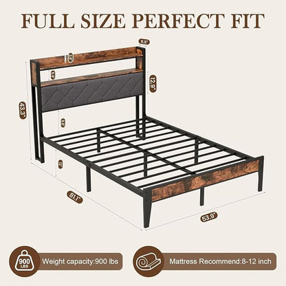 Full Size Bed Frame with Dual-Layer Headboard and Footboard, Bed Frame Full - Image 2