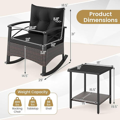 Tangkula 3 Piece Rattan Rocking Chair Set, Patio Rocker Bistro Set - Image 5