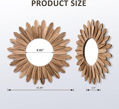 Honiway Mirror Wall Decor 21 inch Rustic Wood Boho Aesthetic Mirror - Image 5