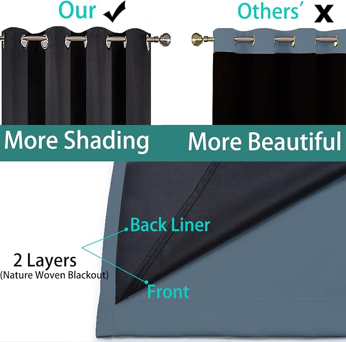 Yakamok 100% Blackout Lined Panels, Thermal Insulated Blackout Curtains - Image 5
