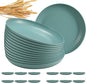 12 Pcs Unbreakable Deep Dinner Plates Set, 9 inch Reusable Plastic Wheat Straw Plates, Microwave and Dishwasher Safe Plate for Kitchen, Lightweight Plate for Dessert, BPA Free, Dark Green
