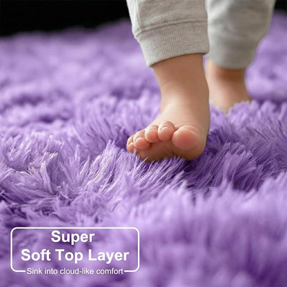Amdrebio Purple Furry Big Round Kids Rug 6Ft - Image 4