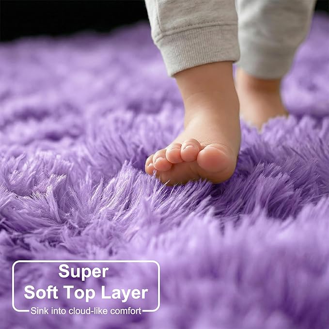Amdrebio Purple Furry Shag Area Rug 5x8 - Image 4
