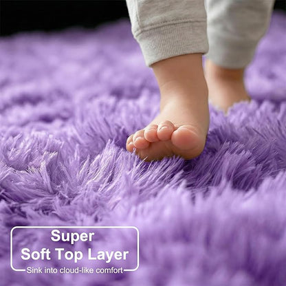 Amdrebio Purple Furry Shag Area Rug 5x8 - Image 4
