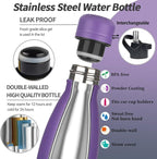 Insulated Water Bottle, 2 Pack-12oz Stainless Steel Water Bottles with straw lid, Metal Sports Water Bottles for Boys,Girls, Double Wall Vacuum BPA-Free Flask for Sports (Purple Ocean)