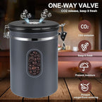 ROCKY&CHAO 2800ML Coffee Canister with Date Tracker&Transparent Window, 35OZ Coffee Container with 30ML Measure Spoon&4 co2 Valve, Coffee Bean Storage Container for Grounds Coffee, Beans, Tea(Gray)