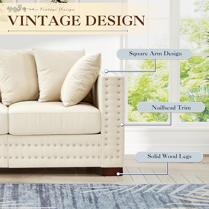 2 Piece Velvet Couch and Loveseat Sets, Mid Century Modern Couch - Image 4