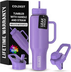 Coldest 40 oz Tumbler with Handle and Straw - 100% Leak Proof Insulated Tumbler with Lid and Straw (3 Lids) - Stainless Steel Tumblers for Women & Men - Cup Holder Friendly Base, 46 oz (Galaxy Purple)