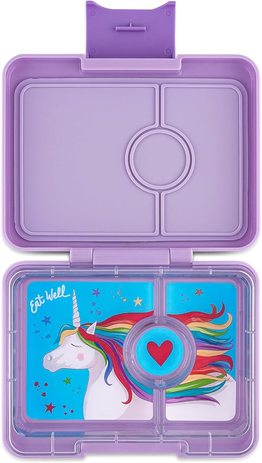 Yumbox Snack Box – Leakproof, BPA-Free, 3-Compartment Snack Container for Kids & Adults – Portable, Lightweight & Easy to Clean – Ideal for Fruits, Veggies, Crackers & Dips (Lavande Unicorn)