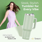 40 oz Tumbler With Handle and Straw Made of Stainless Steel - Double Wall Vacuum Insulated Tumbler With Lid - Sweat Proof Easy Grip, BPA-Free, Dishwasher Safe Tumbler (Sea Sage)