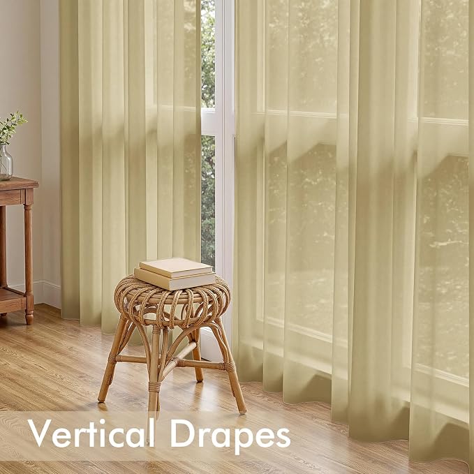 MIULEE Gold Sheer Curtains 96 Inches Long 4 Panels 42 x 96 Inches | Light - Image 5