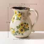 Vintage Vase with Handle, 7.6 Inch Ceramic Pitcher Sunflower Floral Vase, Rustic Farmhouse Vases for Grandma Core Home Decor, Bookshelf Office Tuscan Decor (Large Teapot)
