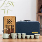 Travel tea set,Portable ceramic tea set,Chinese tea set,Tea sets for adults,Tea pot sets,Portable Travel Bag,Home,Gifting,Outdoor and Office,茶具 (Light green)