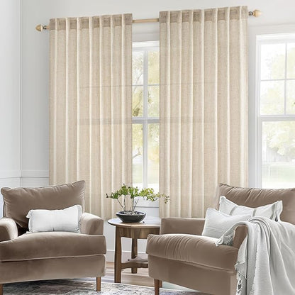 MIULEE Light Taupe Linen Curtains 52x54 Inch Length - Image 2