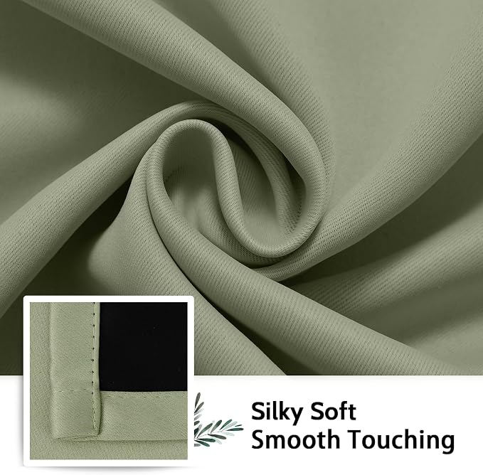 SimpleHome Light Sage 100% Blackout Curtains Room Darkening Living Room 63 | - Image 7