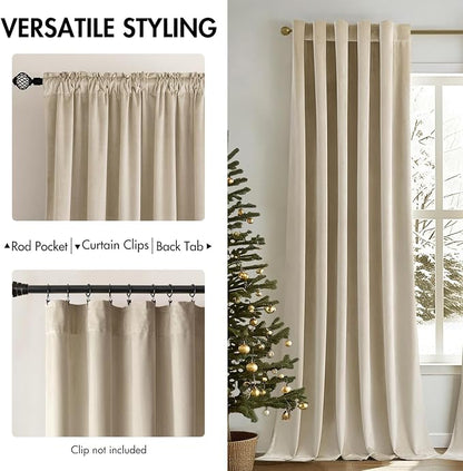 MIULEE Velvet Curtains 52x84 inches 2 Panels Beige Blackout Curtains | Luxury - Image 2