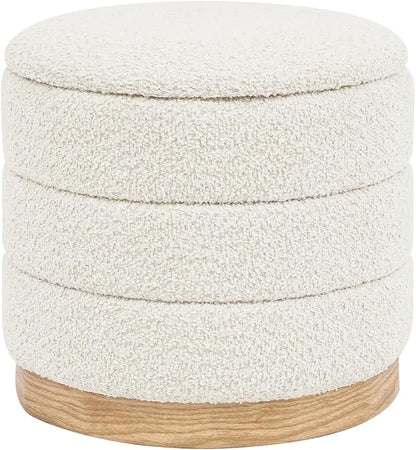 Round Storage Ottoman with Reversible Tray Lid, Folding Chenille Fabric by ZOLANOful