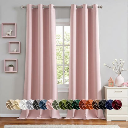 MIULEE Blackout Curtains for Bedroom 2 Panels 40 x 96 Inch Long Pink | Thermal by MIULEE