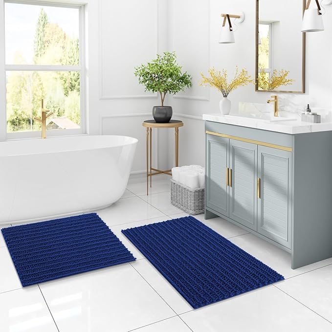 Arotive Luxury Chenille Bathroom Rug Mat, Extra Soft Thick Absorbent Shaggy Bath Rugs, Non-Slip Machine Wash Dry, Plush Bath Mats for Bathroom, Shower and Tub, 34x21, Royal Blue