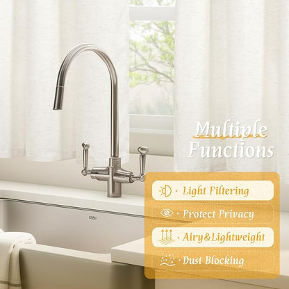 Natural Linen Curtains for Kitchen Windows Over Sink, 42 x 48 Inch | Faux Linen - Image 9