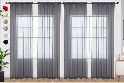 SpaceDresser Grey Sheer Curtains 4 Panels Rod Pocket Semi-Sheer Curtain 45 by SpaceDresser