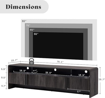 AMERLIFE 70" Modern TV Stand for TVs up to 80", Fluted Wood Entertainment Center - Image 5