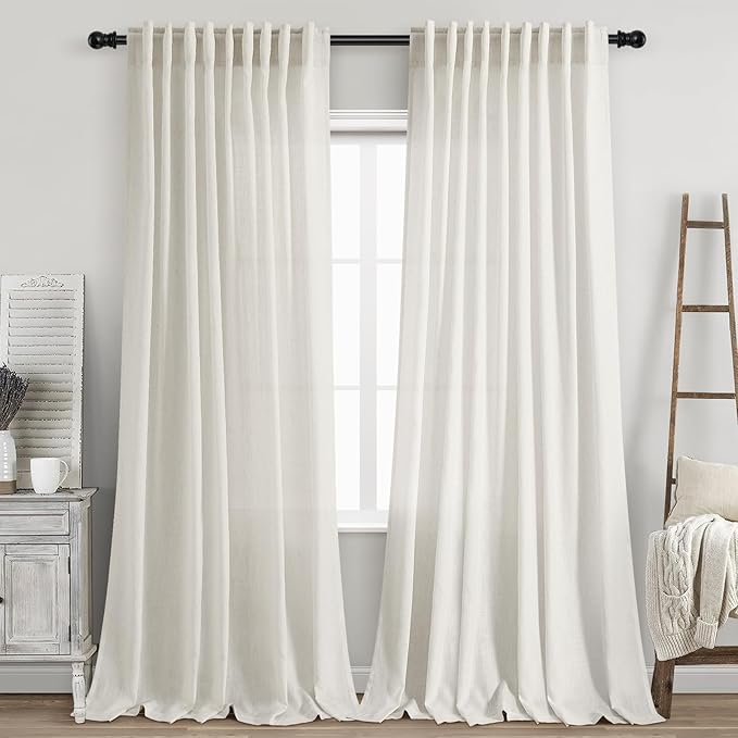 Extra Long Cream Linen Curtains 102 Inches Long 2 Panels Set by Nanspring