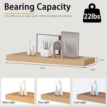 Oak Floating Shelves for Wall，24in Wall Mounted Display Ledge Shelves Perfect - Image 2