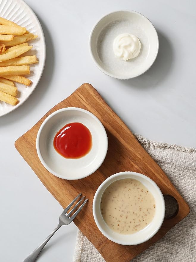 famiware Starlight Soy Sauce Dish Ceramic Dipping Bowls Set of 6, 3 oz Individual Dip Sauce Cups/Bowls/Dishes/Plates, Small Serving Bowl for Side Dishes, Dessert, Ice Cream, Condiment, Matte White