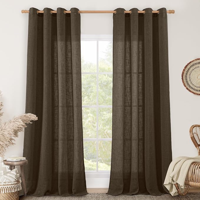 Dark Brown Sheer Linen Curtains by LAMIT