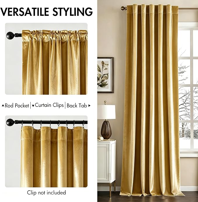 MIULEE Velvet Curtains 52x84 inches 2 Panels Gold Blackout Curtains | Luxury - Image 2