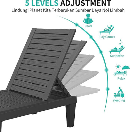 Outdoor Chaise Lounge Chairs Set of 2, 5-Position Adjustable Tanning Lounge - Image 9