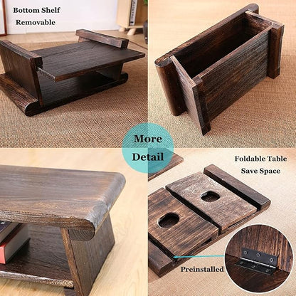 Foldable Japanese Tea Table, 2-Tier Zen Low Table - Image 8