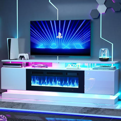 3-Piece Modern Living Room Table Set, Includes High Gloss 70" Fireplace TV - Image 3