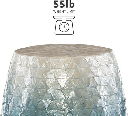 Tylin Ivory and Blue Capiz Ombre Drum Accent Table - Image 11