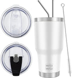 WETOWETO 30 oz Stainless Steel Tumbler, Insulated Coffee Tumbler Cup with 2 Lids and 2 Straws, Double Walled Travel Coffee Mug for Hot & Cold Drinks (White, 1 Pack)
