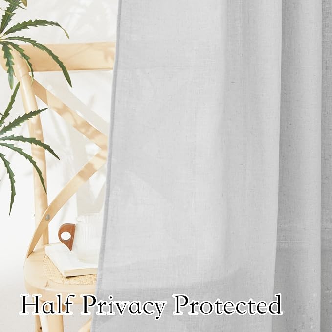 RYB HOME Linen Sheer Curtains for Living Room Textured Semi Sheer Curtains - Image 4