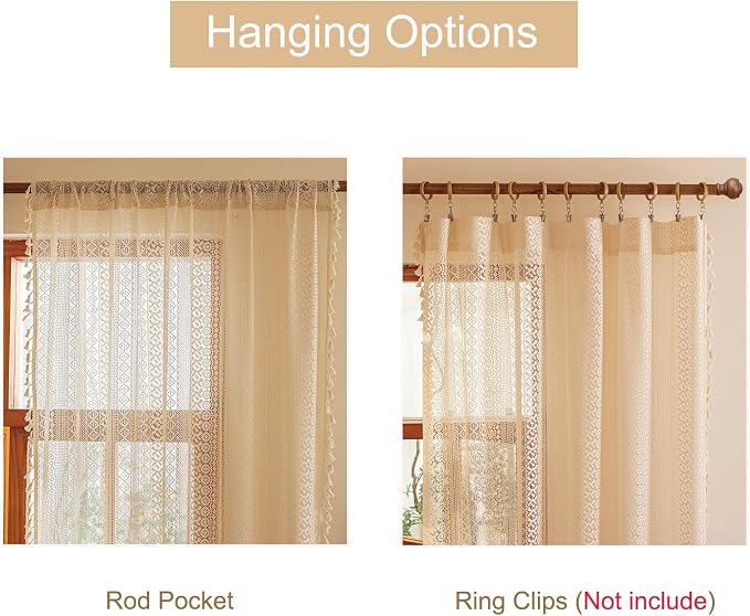 Sutuo Home Beige Boho Vintage Lace Curtains 108 inches Long - Image 5